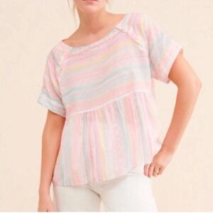 BEAUTIFUL!! Anthropologie airy neon embroidered striped gauze top women's xl EUC